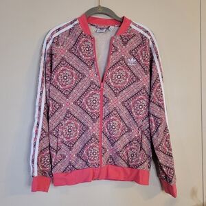 Adidas Pink Geometric Zip Up Jacket Women's Size Large